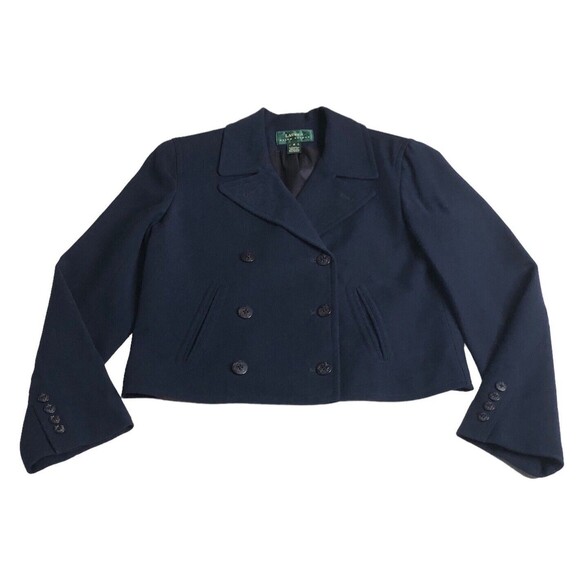 VTG Ralph Lauren LRL Blazer Womens 8 Navy Blue Worsted Wool Blend Nautical USA - Picture 1 of 16